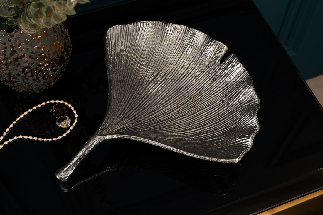 Decorative Bowl Ginkgo 33cm Metal Silver