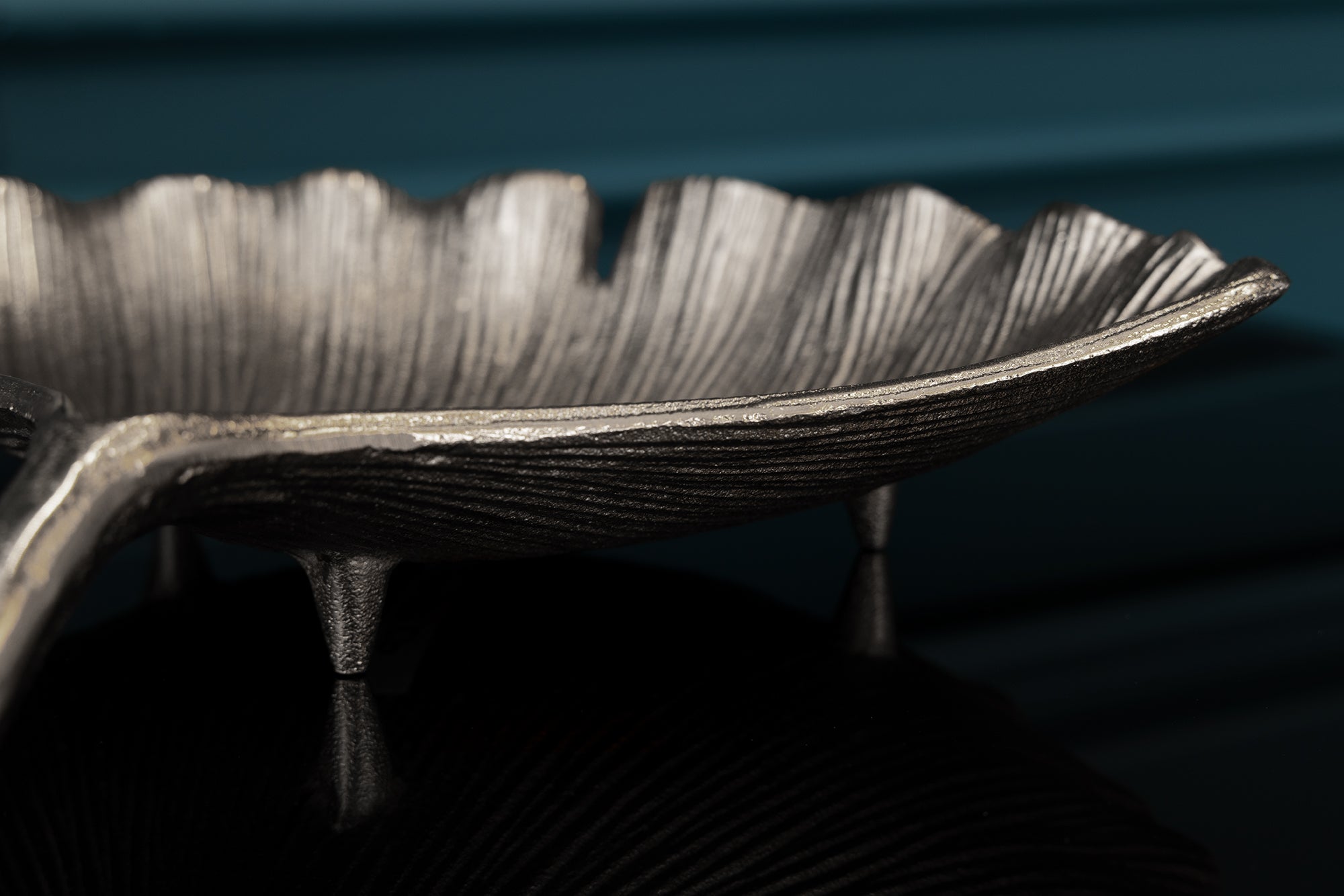 Decorative Bowl Ginkgo 33cm Metal Silver