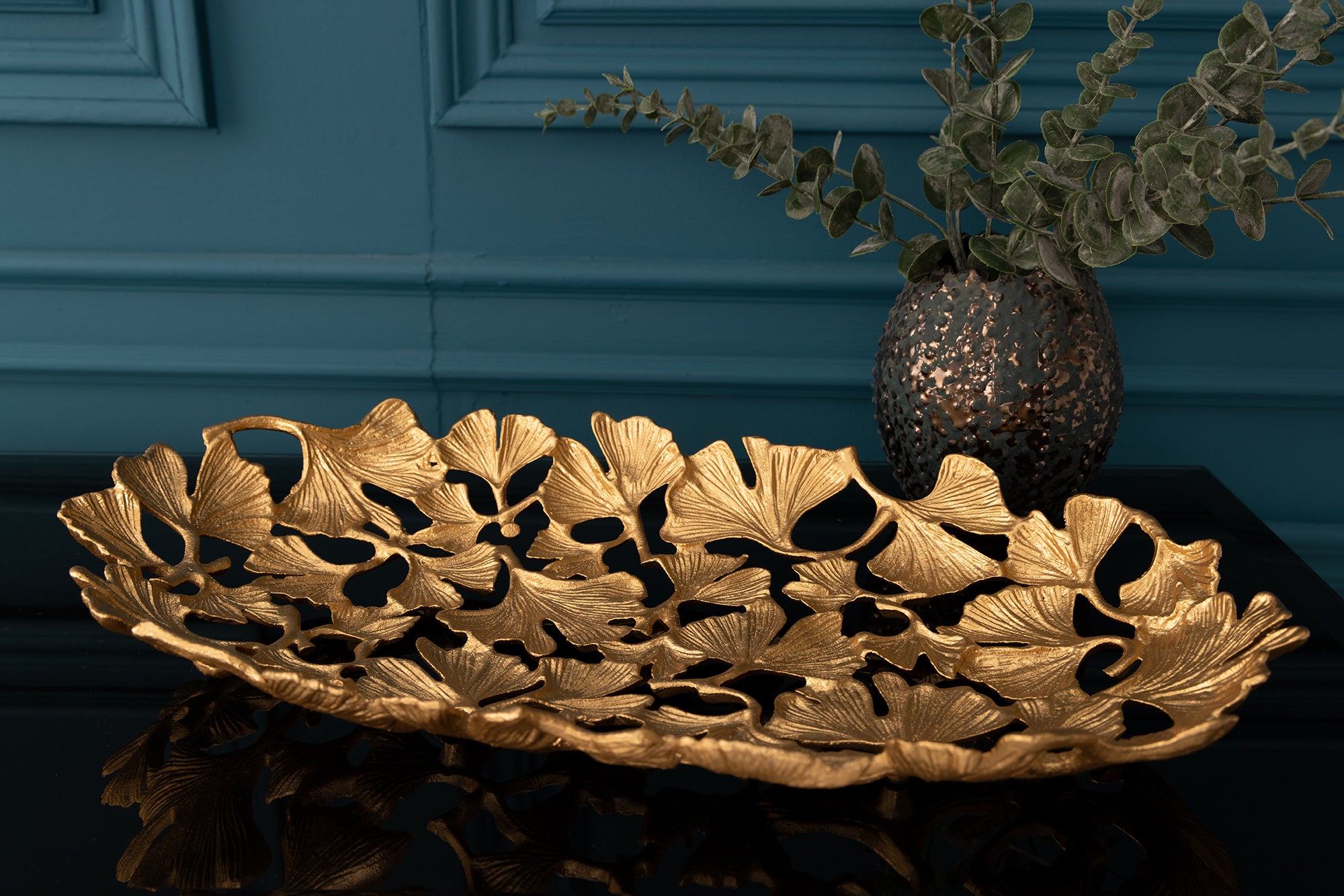 Decorative Bowl Ginkgo 50cm Metal Gold