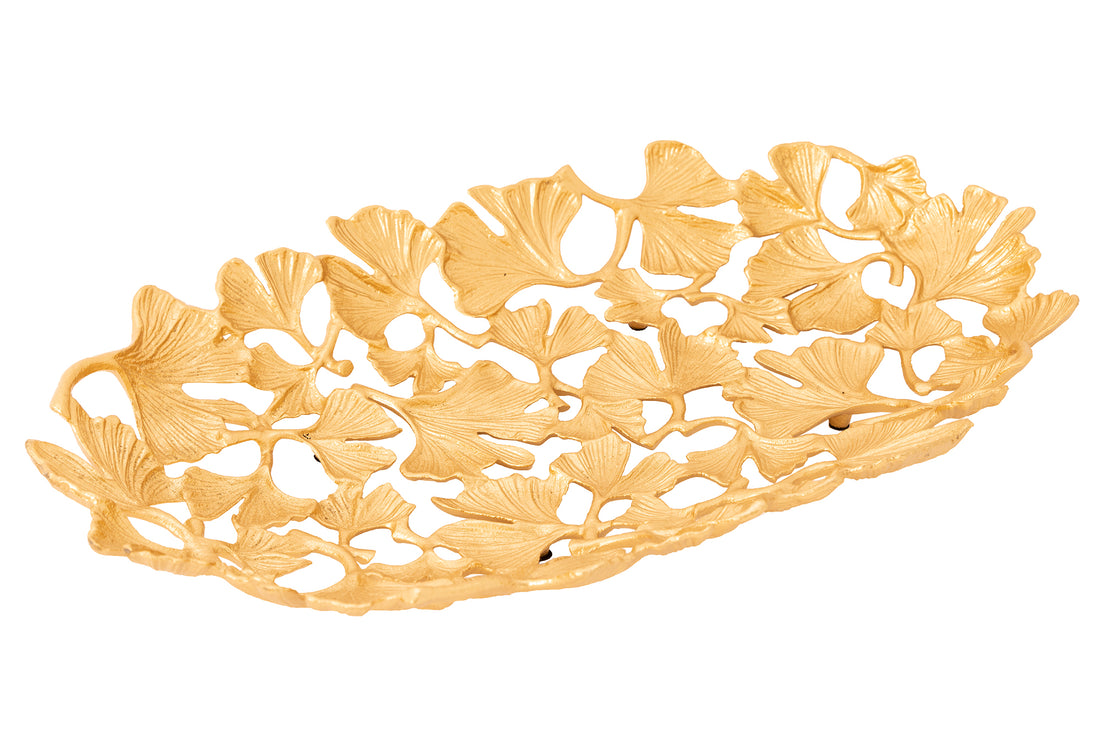 Decorative Bowl Ginkgo 50cm Metal Gold