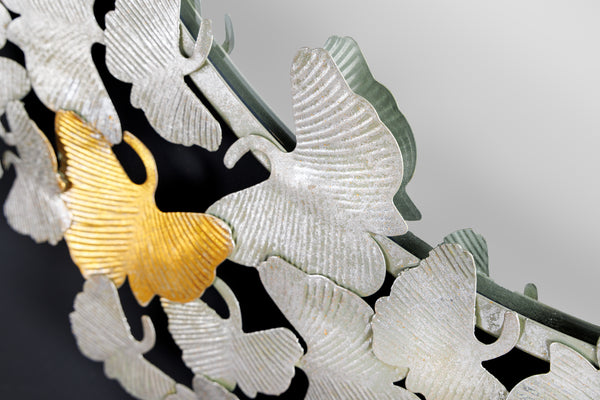 Mirror Ginkgo Leaves 92cm Metal Silver Gold