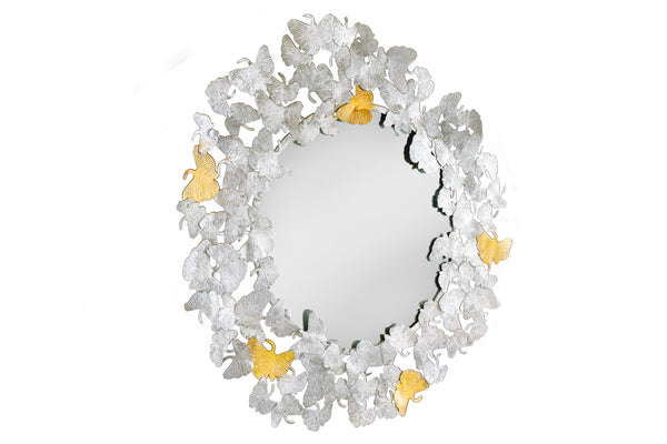 Mirror Ginkgo Leaves 92cm Metal Silver Gold