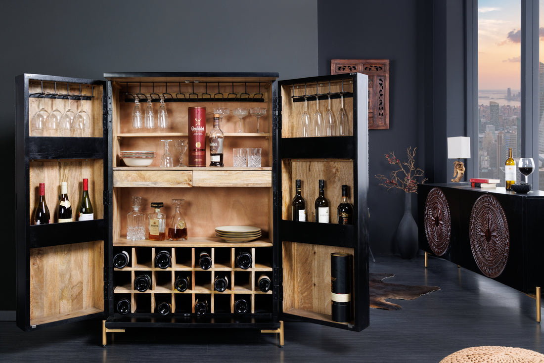 Bar Cabinet Lotus 141cm Mango Wood Black